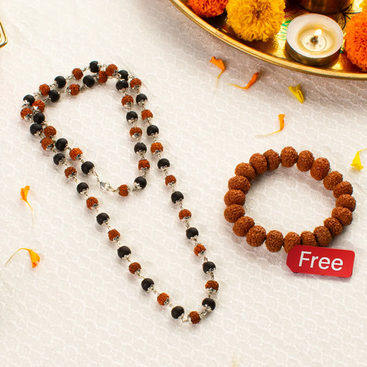 Tirth Divya Raksha Combo – Rudraksha Karungali Mala + Free 7 Mukhi Bracelet