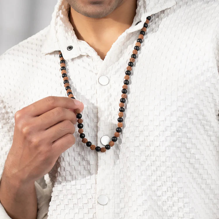 Tirth Divya Raksha Rudraksha & Karungali Mala 8mm (108+1)