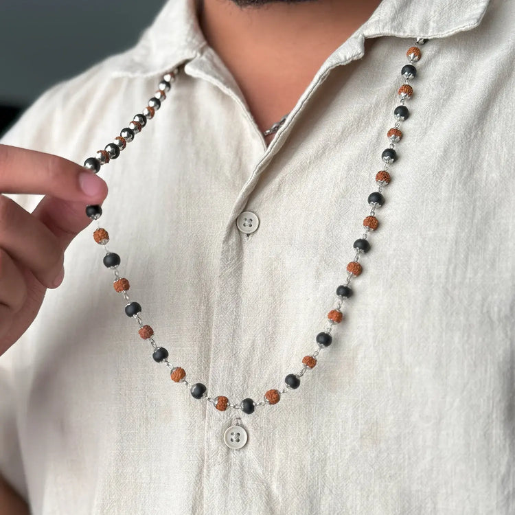 Tirth Divya Raksha Rudraksha & Karungali Mala with Silver Capping