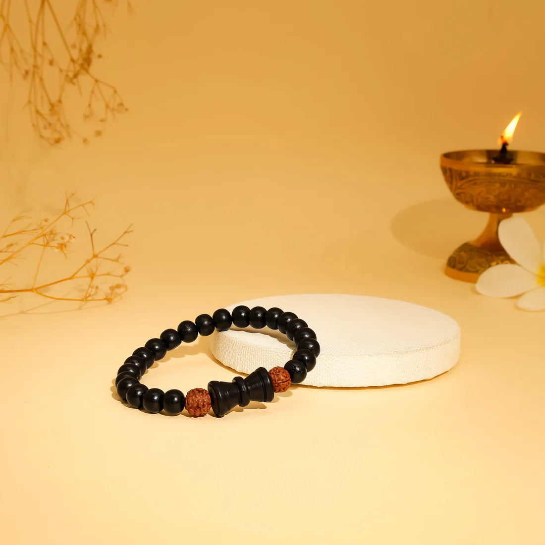 Tirth Govt Certified Karungali Rudraksha Damru Bracelet