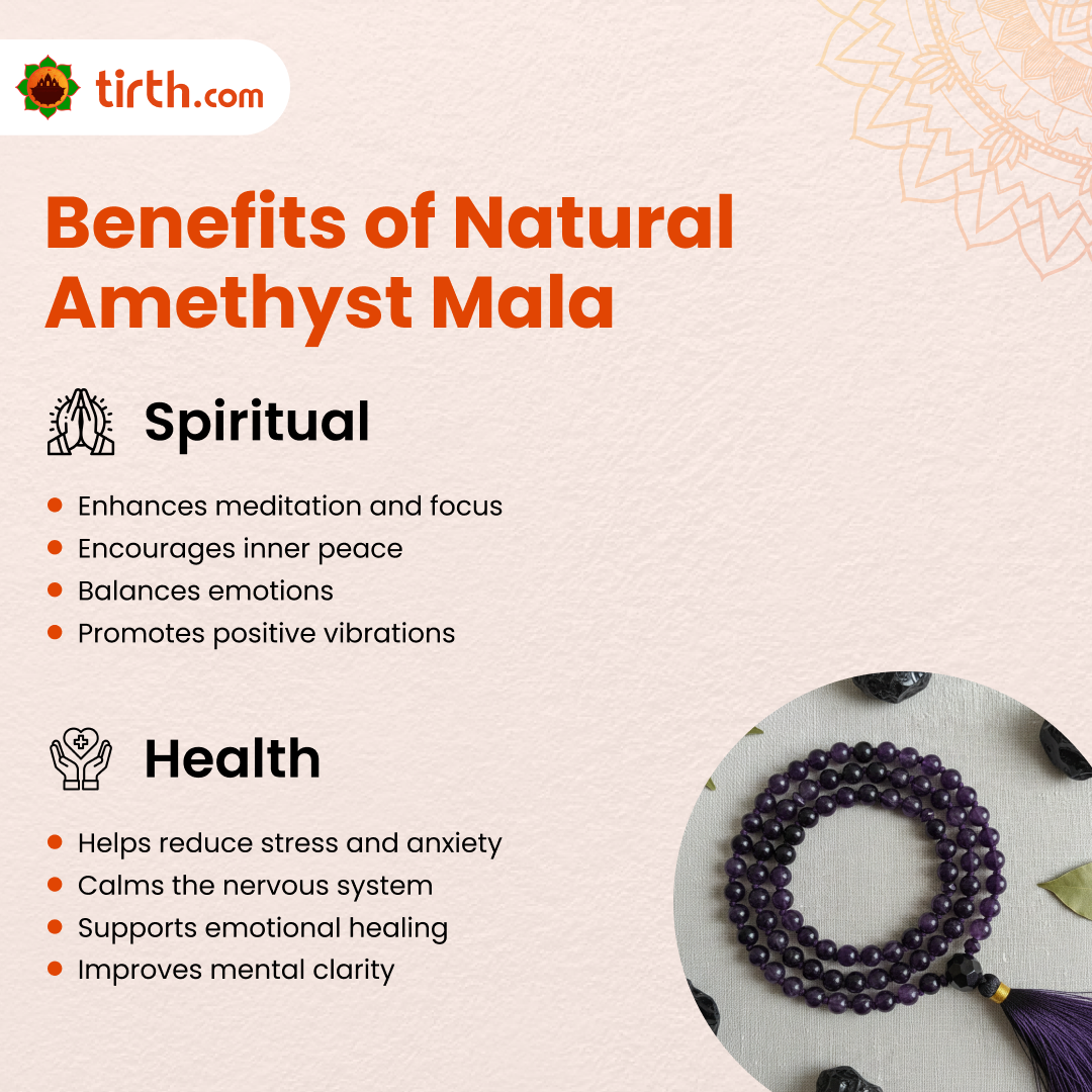 Tirth Natural Amethyst Mala for Peace, Calm & Positivity