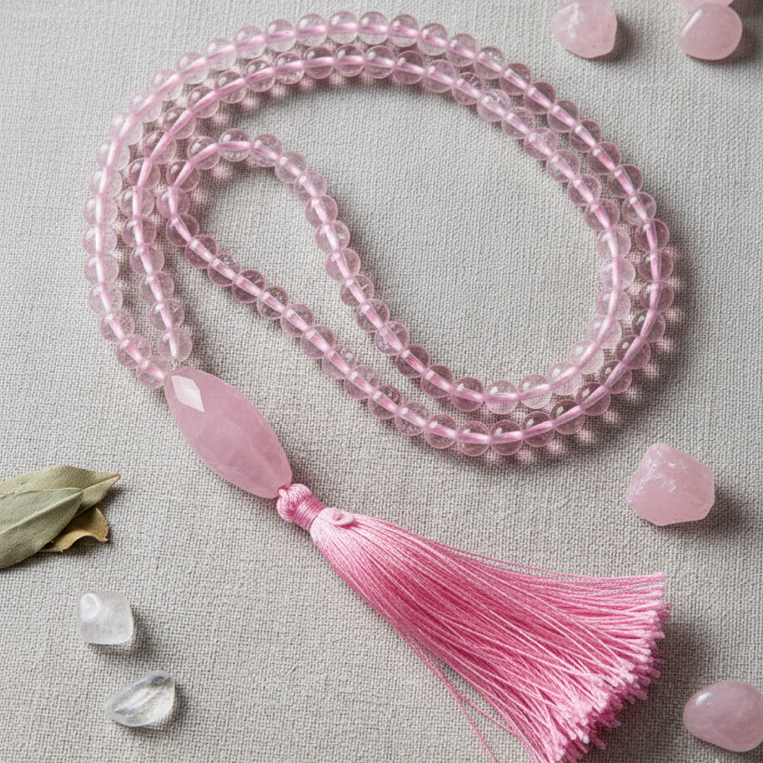 Tirth Rose Quartz Crystal Mala – Self-Love & Compassion Bracelet