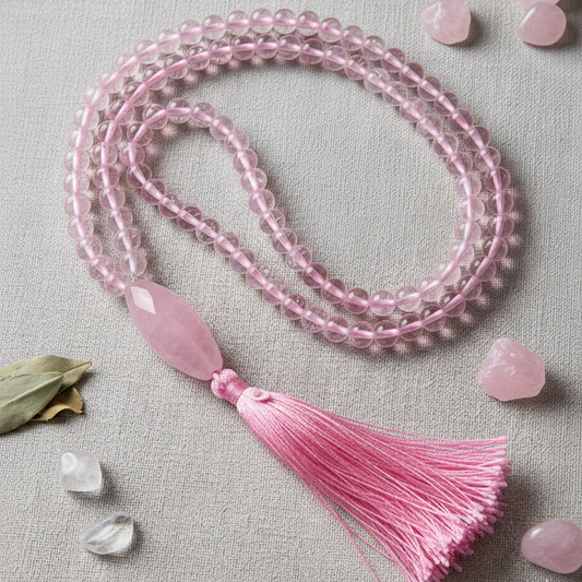 Tirth Rose Quartz Crystal Mala – Self-Love & Compassion Bracelet