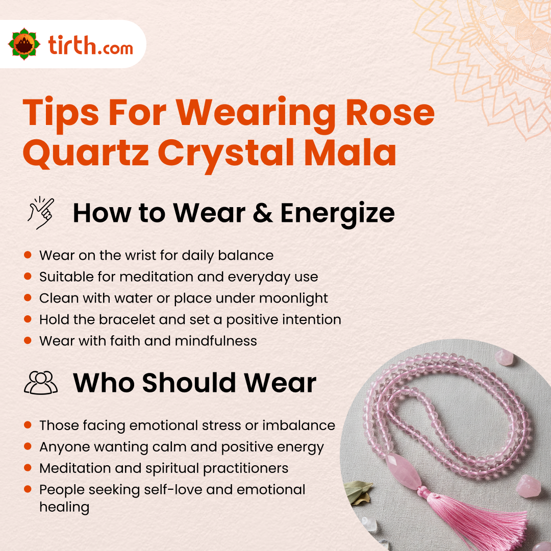 Tirth Rose Quartz Crystal Mala – Self-Love & Compassion Bracelet