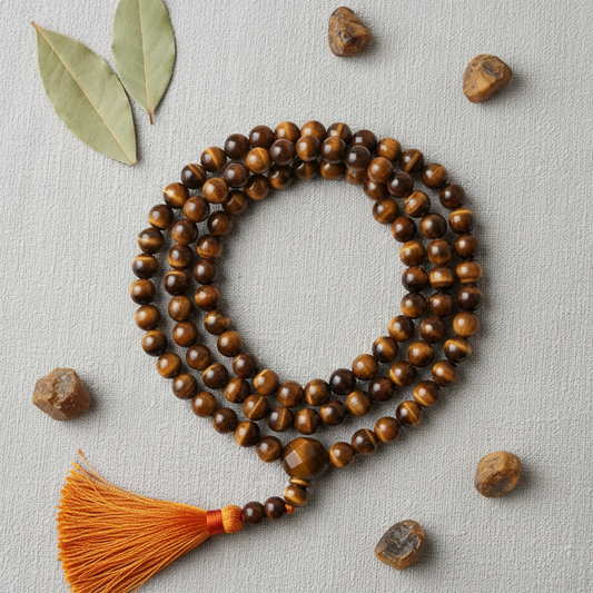 Tirth Tiger’s Eye Crystal Mala – Empowerment & Protection Necklace