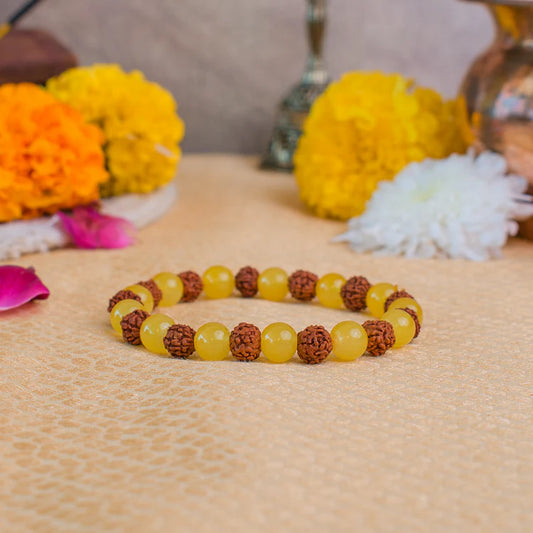 Tirth Yellow Aventurine Bracelet with 5 Mukhi Rudraksha