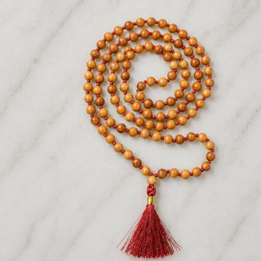 White Sandalwood Mala – Natural Safed Chandan Mala for Calmness, Devotion & Meditation